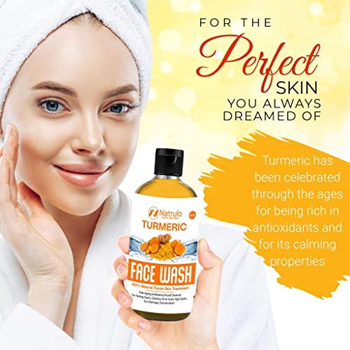 Natrulo Turmeric Face Wash, 4oz Clear Skin Liquid Soap 100 Natural Anti Aging Exfoliating