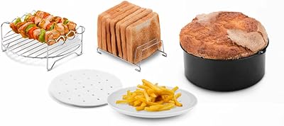 Embale 4 acessórios para fritadeira de ar sem óleo, 3,5L ou mais, molde para bolo, grelhador, espetos, suporte para torradas e papel vegetal, sem BPA
