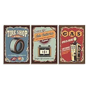 Framed for Living Room Bedroom Vintage Garage for x3 Panels