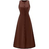 winkbay Women's Summer Button Down Sleeveless Dress Business Casual Tie Back A Line Work Long Dresses with Pockets