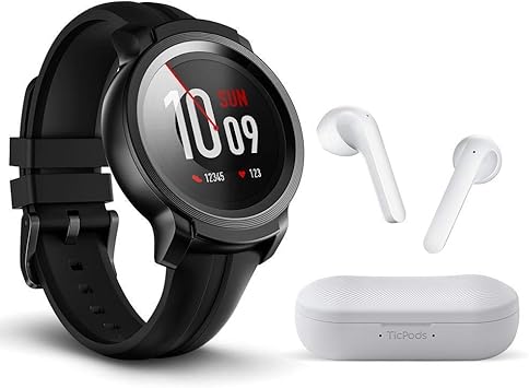 Amazon Com Ticwatch Bundle With Ticwatch E2 Smartwatch Wear Os Gps 5atm Waterproof Shadow Ticpods 2 True Wireless Earbuds Ice Electronics