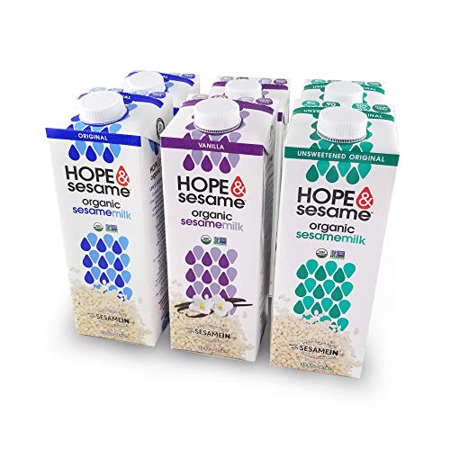 Hope & Sesame Organic Sesame Milk (Variety-Everyday Favorites, 6-pack): USDA Organic Vegan Non Dairy Milk | Non-GMO, Lactose-Free, Soy-Free, Gluten-Free | Recyclable BPA-free 1L Boxes