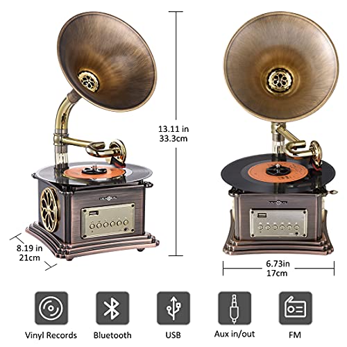 MEAGEAL Mini Record Player, Retro Phonograph Bluetooth Speaker