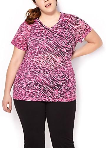 Penningtons Womens Plus Size ActiveZone Plus-Size Burnout Print T-Shirt Fandango Pink 1X