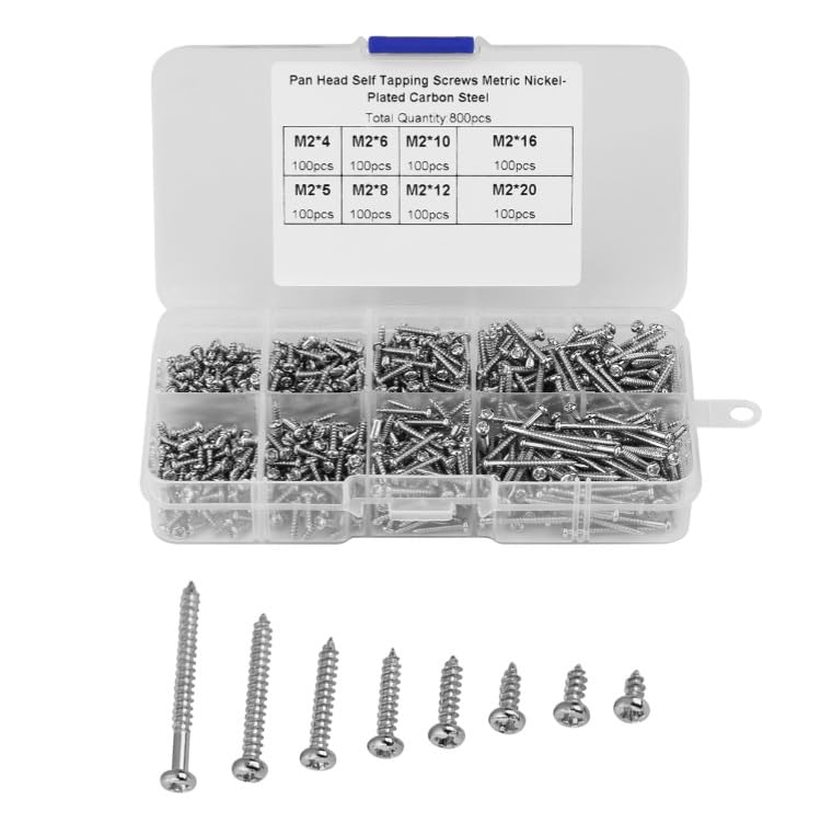 800pcs/set M2 Screws Cross Drive Flat Head Self-Tapping Screws Kit Woodworking Fastener with Box (#3)