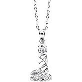 Charm America - Silver Lighthouse Pendant Necklace- 925 Sterling Silver- Silver Adjustable Necklace 16"-18"