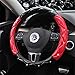 Follicomfy Comfort Leather Auto Car Steering Wheel Cover,Anti Slip Universal 15 Inch Diamond&Crown,Black&Red