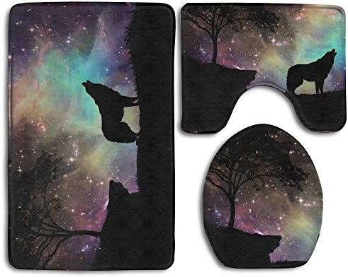 Wolf Starry Sky Family Flannel Non-Slip Bathroom Rug Mats Set 3 Piece Prevent Mold