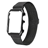 LikeItY Apple Watch Band Milanese Loop, Stainless Steel Replacement Strap iWatch Magnetic Band with Metal Case Cover for Apple Watch Series 2 Series 1(42mm Black)