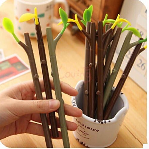 8pcs 2 In 1 Pooleak Tree shaped Design Ballpoint Grass Pen With Dust-Proof Plug Leaf