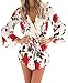 Uncinba Women's Flare Sleeve Floral Faux Wrap Loose Rompers, Medium, picture color