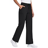 Oakgarden Women's Scrubs Pants Medical Mid Rise Cargo Pants with 6 Pockets Straight Wide Leg Drawstring Stretch Scrub Bottoms