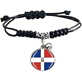 Dominican Flag Braided Bracelet Adjustable Nylon Chain Crystal Wristband Souvenir,Fashion Handmade Bracelet for Man & Woman Special Day's Gift