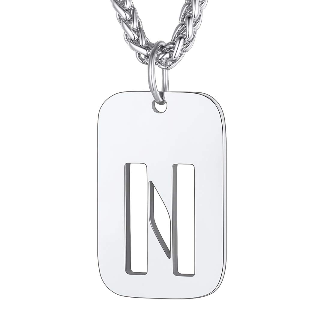 Richsteel Mens Pendant N Letter Dog Tags Initial Necklace for Men