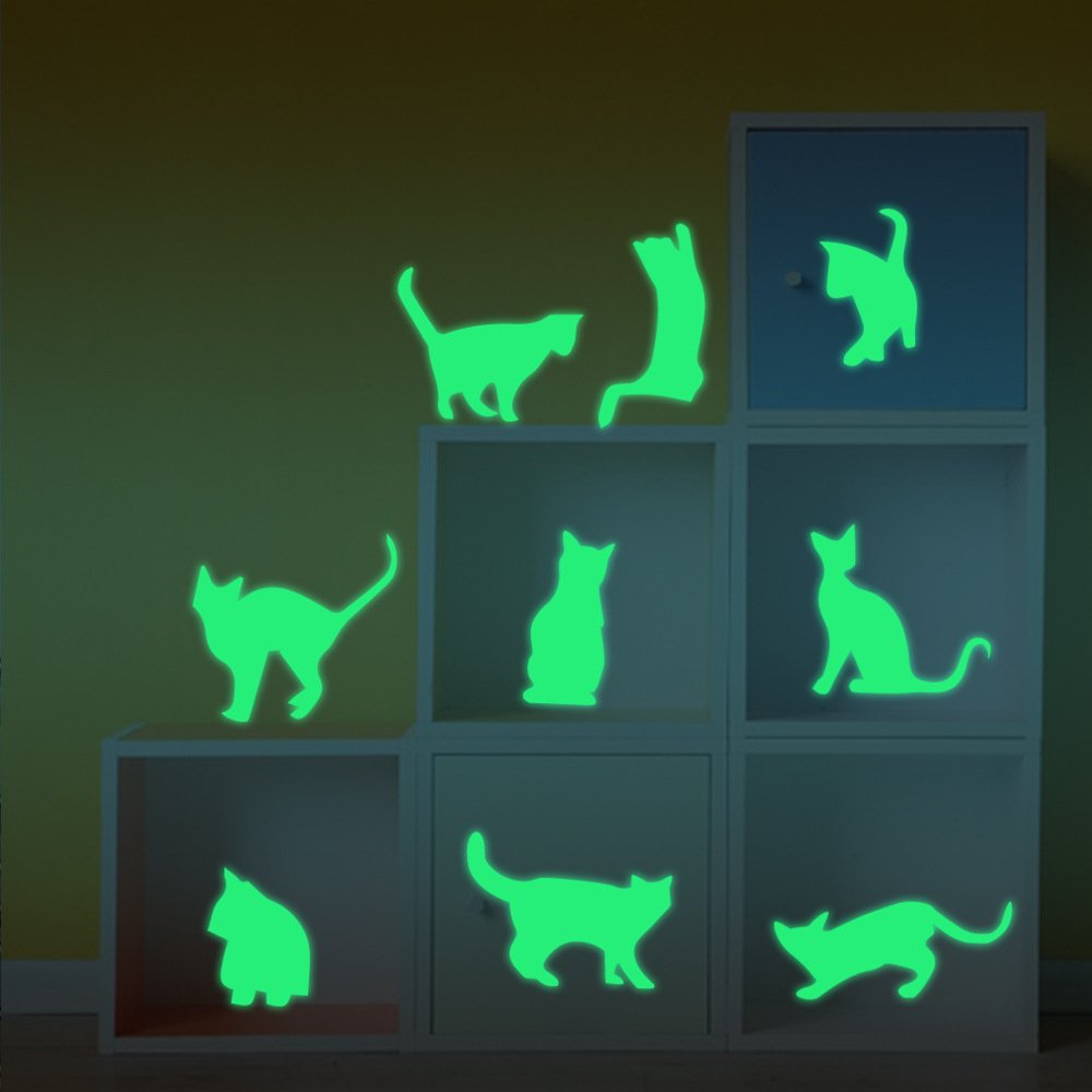 Glow-in-The-Dark Wall Stickers Decal Fluorescent Wall Stickers for Living Room&Bedrooom &Kids Room Decoration Animal Patterns (Cat)