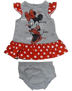 Infant Girls Red & Gray Minnie Mouse Polka Dot Dress Outfit 2 Piece