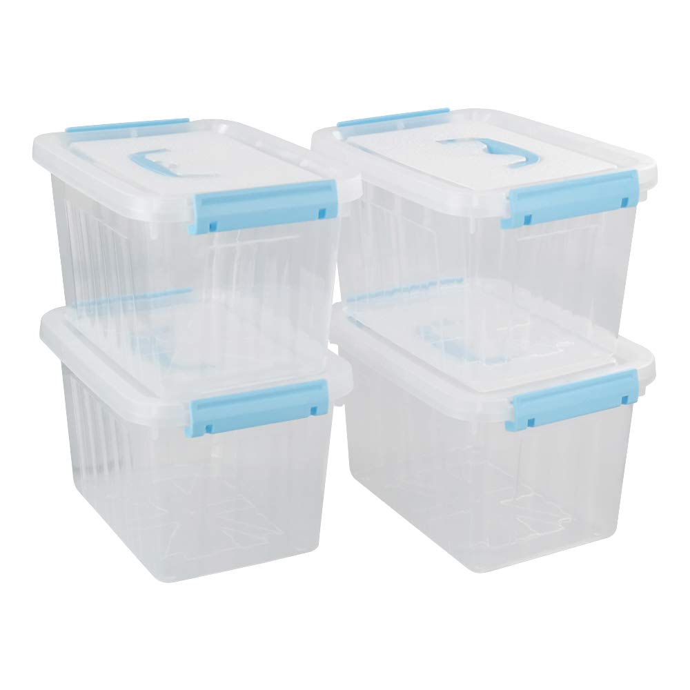 Hespapa 6 L Small Storage Box, Plastic Latching Boxes with Lid, 4 Packs