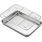 WINDAWNKE Baking Sheet with Wire Rack Set 304 Stainless Steel 10.4 x 8 Inch | Baking Pan Tray and Grid Cooling Rack, Toaster Oven Pan with Rack, Dishwasher Safe, Cookie Sheet Baking Pan for Cooking