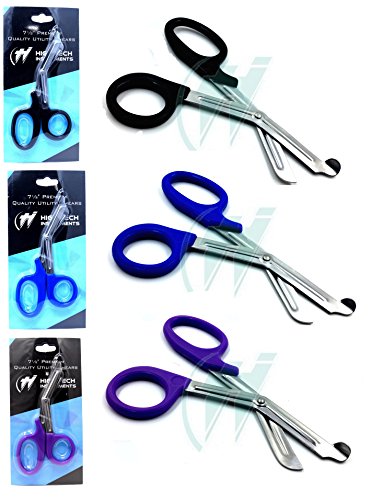 3 PCS ( BLACK & PURPLE & BLUE ) PARAMEDIC UTILITY BANDAGE TRAUMA EMT EMS SHEARS SCISSORS 7.25 INCH STAINLESS STEEL ( HTI BRAND)