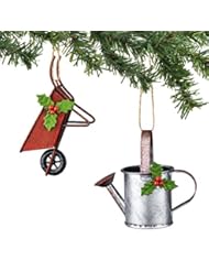 Home: Dept 56 Garden Icon Ornaments Wheelbarrow Watering Can Set of 2 - Dept 56