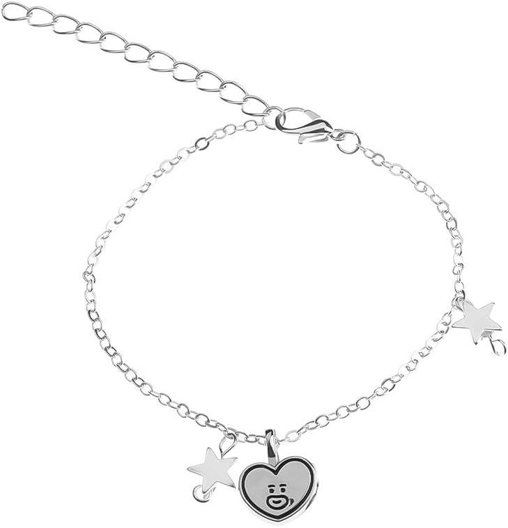 Kpop BTS Bangtan Boys Cute Cartoon Titanium Steel Jewelry Silver Bracelet Adjustable, Best Gift for BTS Army BTS Girls BTS Kids(TATA)