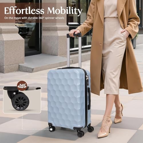 Aklsvion Set of 3 Suitcases 20/24/28 Inches - Hard Case, Built-in Lock, 360° Multidirectional Wheels, Trolley Suitcase for Travel, Blue, Rigid