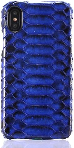 iPhone X 5.8" Python Skin Genuine Leather Case, CHEETOP Premium Personality Cool Real Leather Durable Back Cover with Natural Python Scales for Apple iPhone X 5.8 Inch (Blue)
