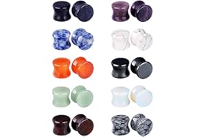 Longbeauty 15 Pair Natural Mixed Stone Plug Double Flared Flesh Tunnels Gauges