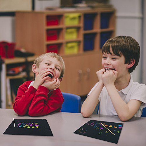 image for HANGNUO 50 Pack Rainbow Scratch Art Paper with 5 Bamboo Stylus and 4 C