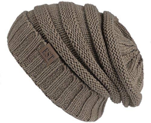 Eternities Unisex Trendy Warm Chunky Soft Stretch Cable Thick Knit Slouchy Beanie Skull Cap Hat, Khaki, One Size