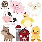 Blulu Farm Animal Party Decorations and Supplies, Farm Animals Decor for Baby Shower, Birthday Party Essentials with 80 Glue Point Dots (35 Pieces Farm Animal Cutouts)