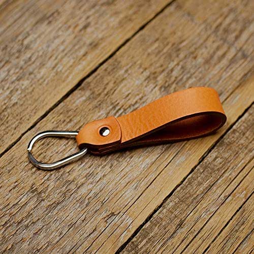 Burnt orange leather key chain drop shape ring keychain fob