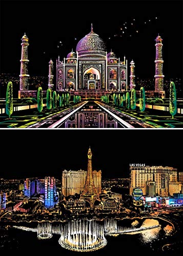 XiaoXT Scratch Art Paper Rainbow Painting Sketch Pad DIY Night View Scratchboard for Adults and Kids - 2 Packs, 16 X 11.2 Inches (Taj Mahal+Las Vegas) - Thumbnail 7