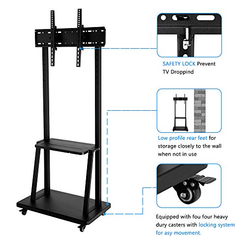 Henf Rolling TV Cart Mobile TV Stand for 40 to 80 inch LCD LED Plasma Flat Panel Screen,Height Adjustable TV Floor Stand Console with Locking Wheels,Max Load 176 Lbs - Thumbnail 3