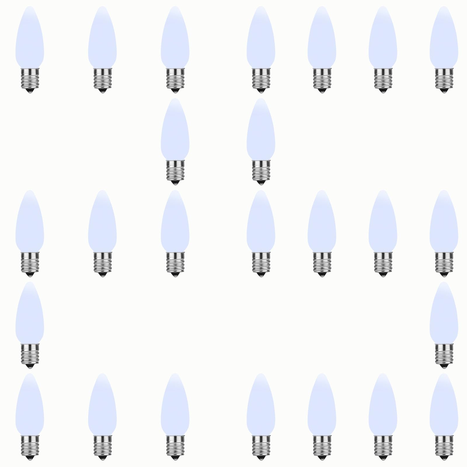 Photo 1 of AIDDOMM 25 Pack C9 LED Replacement Lights Bulbs Christmas, Cool White LED Christmas Lights Bulbs Replacement, E17 Replacement Christmas Lights Bulbs Outdoor, Dimmable Smooth Bulbs, Holiday Decoration