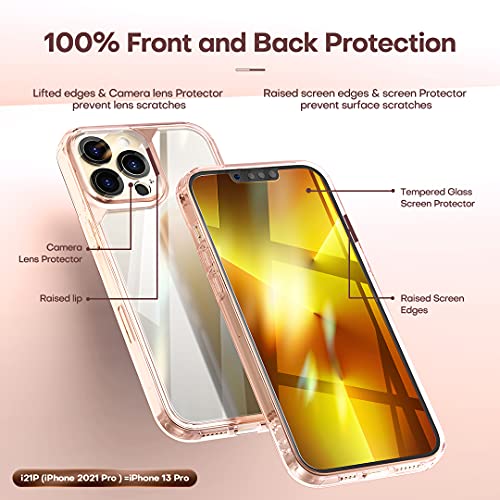 TAURI [5 in 1] for iPhone 13 Pro Case, Not Yellowing, with 2 Tempered