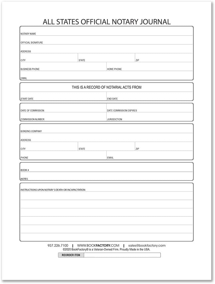 BookFactory Official Notary Journal/Log Book 96 Pages 8.5" X 11" 380 Entries 50 State Journal of Notarial Acts, Black and Burgundy Cover, Black Ribbon Hardbound (LOG-096-7CS-LKMST71(Notary)) : Office Products