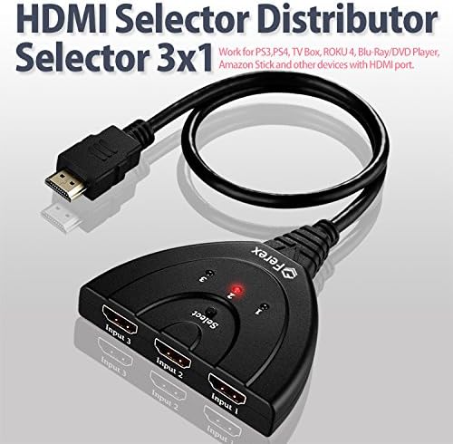 FEREX HDMI Switch splitter 3 in 1 out ports with High Speed Pigtail Cable HD 1080P 3D Supports HDTV, Blu-ray, DVD, PS4/PS3,Xbox 360, Xbox One/One S HDMI Switch with Pigtail Cable
