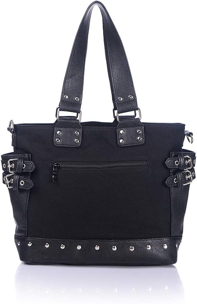 KEEPOP Women Fashion Rivet Handbag Purse Canvas Punk Tote with Shoulder Strap Crossbody Bag Large Capacity Black - Image 4
