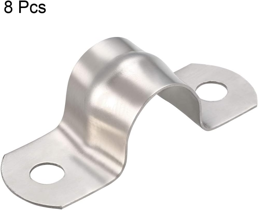 sourcing map 16mm(0.6") Rigid Pipe Strap, 2 Holes 304 Stainless Steel Tension Tube Clip Clamp 8pcs, Silver - Image 4