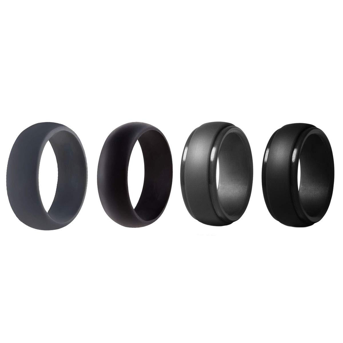 Tomeis Silicone Wedding Ring for Men 4 Packs Singles Silicone Rubber Wedding Bands Skin Safe Soft Comfortable Rubber Rings 8.7mm Wide Black Dark Grey