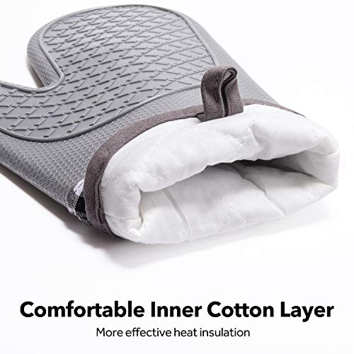 PHOEBE Oven Mitts, Silicone Heat Resistant Oven Gloves with Internal Protective Cotton Layer,Non-Slip Insulated, Flexible, Soft Oven Mitt for Cooking,BBQ, Grilling, Baking