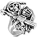 INBLUE Men's Stainless Steel Ring Band Silver Tone Black Death grim Reaper Skull Casted Size13