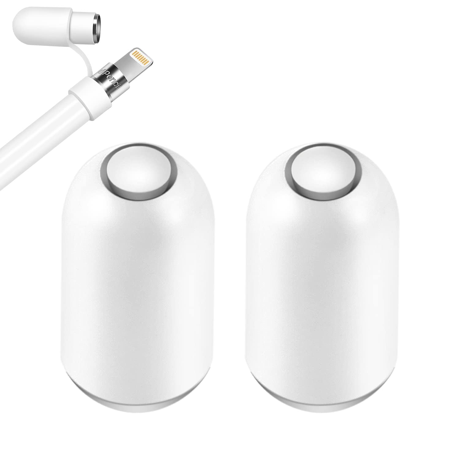 Hiicopa Magnetic Replacement Cap for Apple Pencil 1st Generation (2 Pack) - with Silicone Protective Cap Holder (White)
