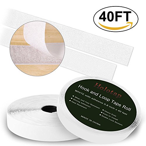 UPC 652054224101, 40 Feet x 0.8 Inch Hook and Loop Tape Roll Self Back Adhesive Fastening Strips by Holotap Fabric Fastener Mounting Tape (White)