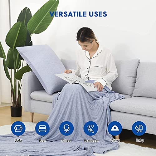 HOMFINE Cooling Blanket for Adults Summer - Japanese Cooling Fibre Q-Max>0.45, Double Sided Cooling Blanket for Bed Sofa Travel Blue 200 x 220 cm