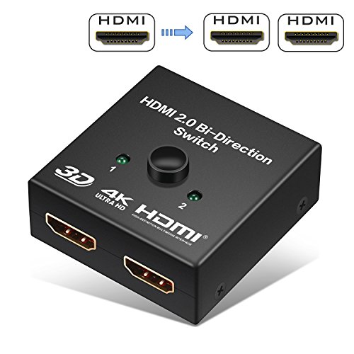UNOOE HDMI 2.0 Switch 2 Ports Bi-direction Manual Switch 2x1 with Audio Output or HDMI AB Switch 1080p 4K 3D Support for HDTV,DVD,Blu-ray player,PS3,PS4,Xbox,Roku,Fire TV Stick,DVR,Projector,PC
