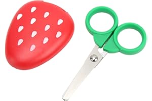 Haofy Strawberry Scissors Round Tip with Magnetic Sleeves Lightweight Stainless Steel for Preschool Art, Home Decoration, Sma