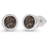 14K Gold Plated 925 Sterling Silver Hypoallergenic 4mm Round Bezel Set Genuine Birthstone Solitaire Screwback Stud Earrings