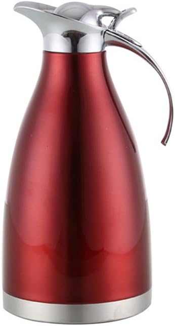 ParaCity Coffee Pot Stainless Steel Double-Wall Vacuum Insulated Coffee Thermos 2L(68 oz) Large Capacity Tea/Water Pitcher with Press Button (Red)